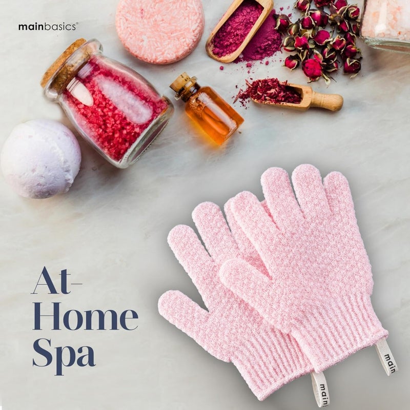 MainBasics Deep Exfoliating Bath Gloves - Heavy-Textured Nylon Shower Scrub for Dead Skin Removal - Machine Washable (1 Pair, Soft Pink) - Image 5